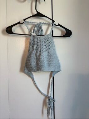 Kendall & Kylie Light Blue Crochet Crop Top
